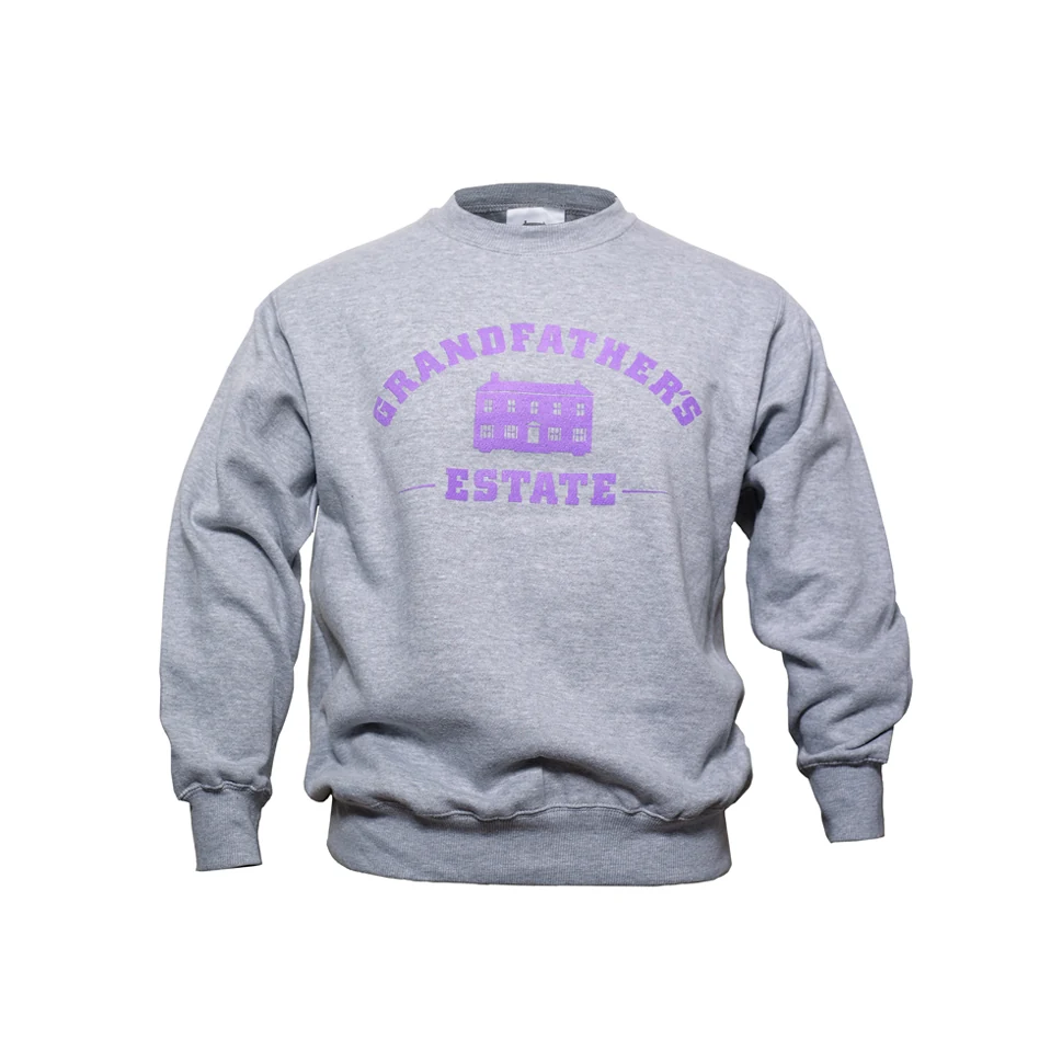 Heather Grey Estate Crewneck, Purple Arch Logo